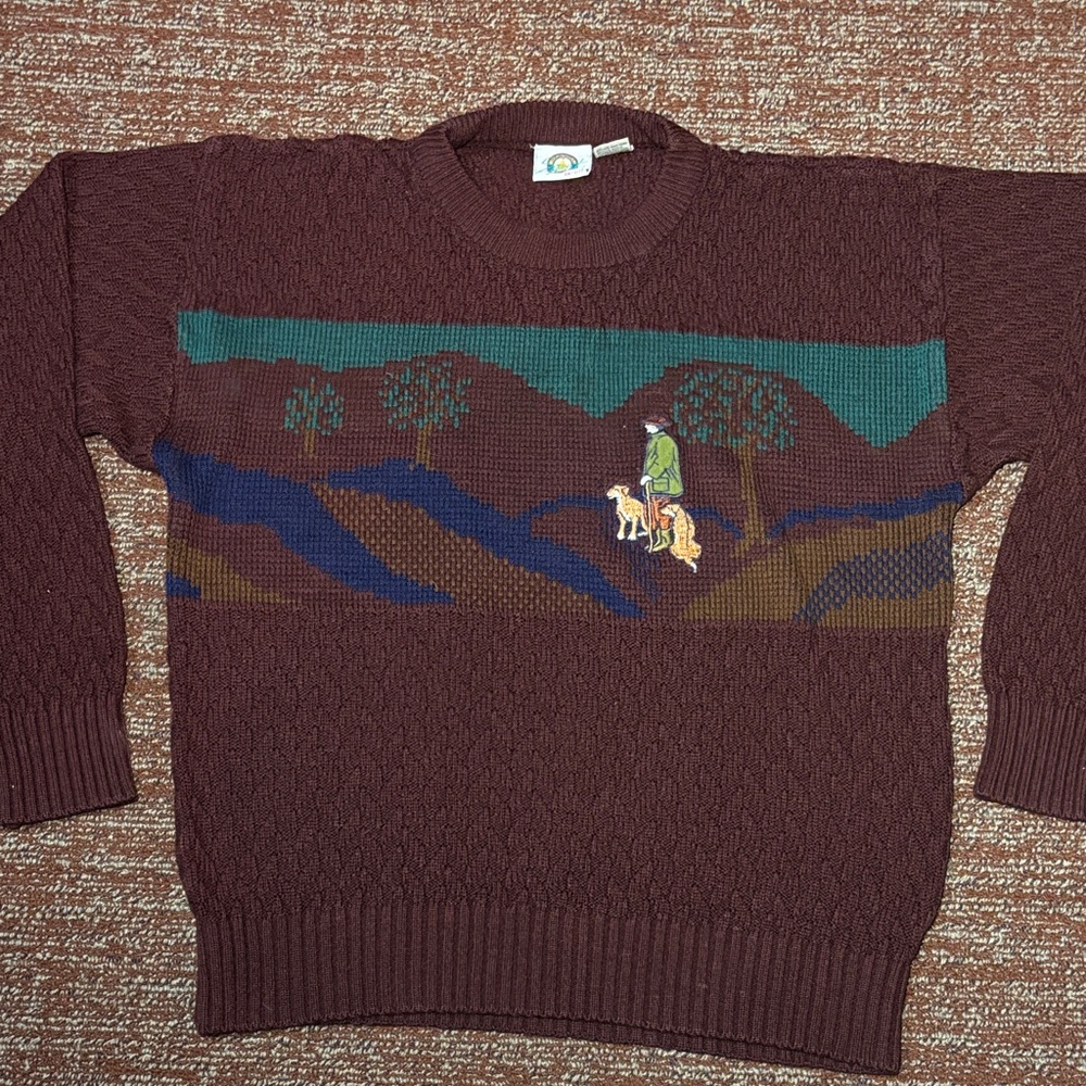 Vintage crewneck golf sweater maroon burgundy cozy preppy knit stretch comfy M